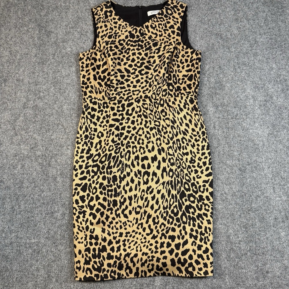 🐆 Kasper Leopard Print Sheath Dress Sleeveless Size 10 Animal Print Office